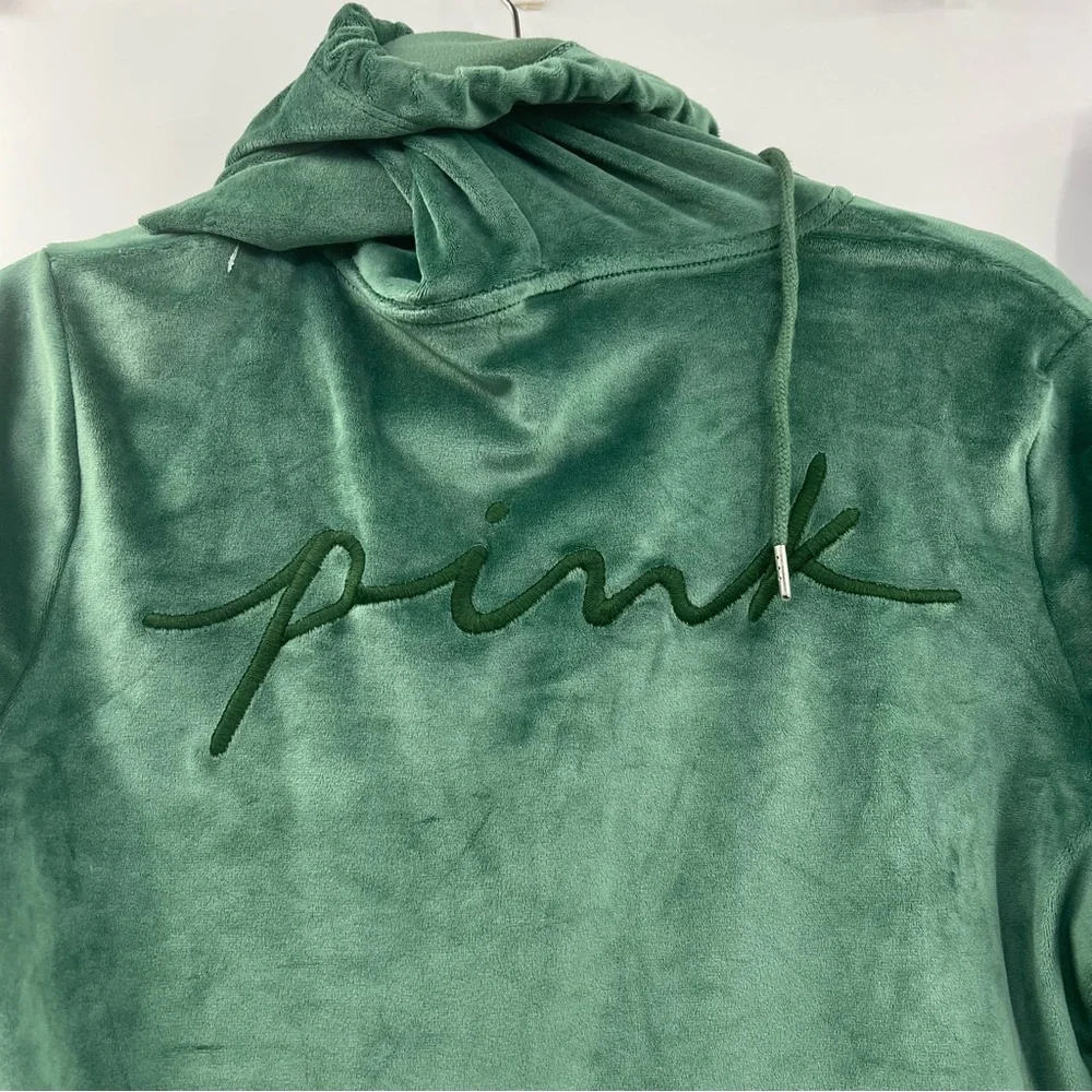 PINK Victoria’s Secret Velour Tracksuit Set Green Hoodie Pants Small Y2K